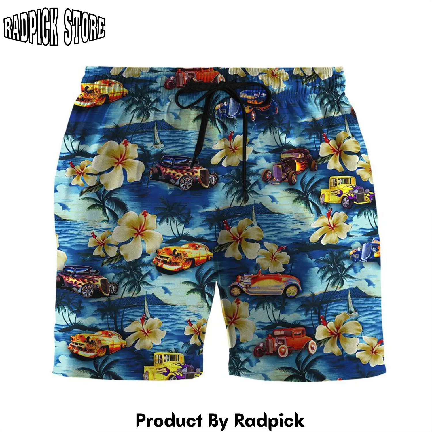 Radpick 3d hot rod hawaii custom beach shorts swim trunks rp631443